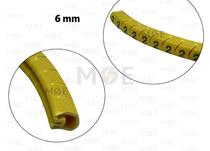 Interlock Cable Markers Number ( 6mm ) Yellow ( 2 ) | 6mm ( 2 ) 219865 | حلقة ترقيم كابلات كوتشوك تلبيس اصفر رقم