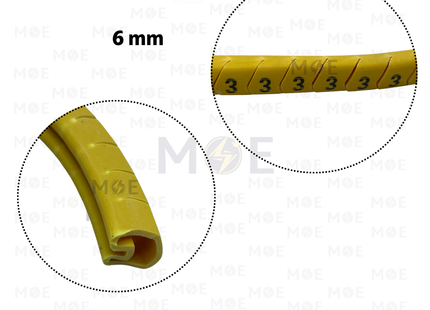 Interlock Cable Markers Number ( 6mm ) Yellow ( 3 ) | 6mm ( 3 ) 219865 | حلقة ترقيم كابلات كوتشوك تلبيس اصفر رقم