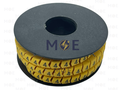 Interlock Cable Markers Number ( 6mm ) Yellow ( 4 ) | 6mm ( 4 ) 219865 | حلقة ترقيم كابلات كوتشوك تلبيس اصفر رقم