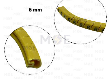 Interlock Cable Markers Number ( 6mm ) Yellow ( 6 ) | 6mm ( 6 ) 219865 | حلقة ترقيم كابلات كوتشوك تلبيس اصفر رقم