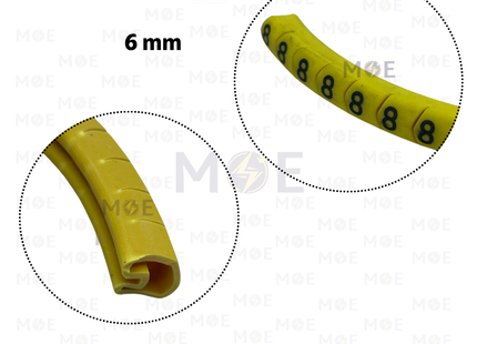 Interlock Cable Markers Number ( 6mm ) Yellow ( 8 ) | 6mm ( 8 ) 219865 | حلقة ترقيم كابلات كوتشوك تلبيس اصفر رقم