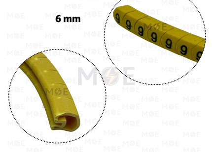 Interlock Cable Markers Number ( 6mm ) Yellow ( 9 ) | 6mm ( 9 ) 219865 | حلقة ترقيم كابلات كوتشوك تلبيس اصفر رقم