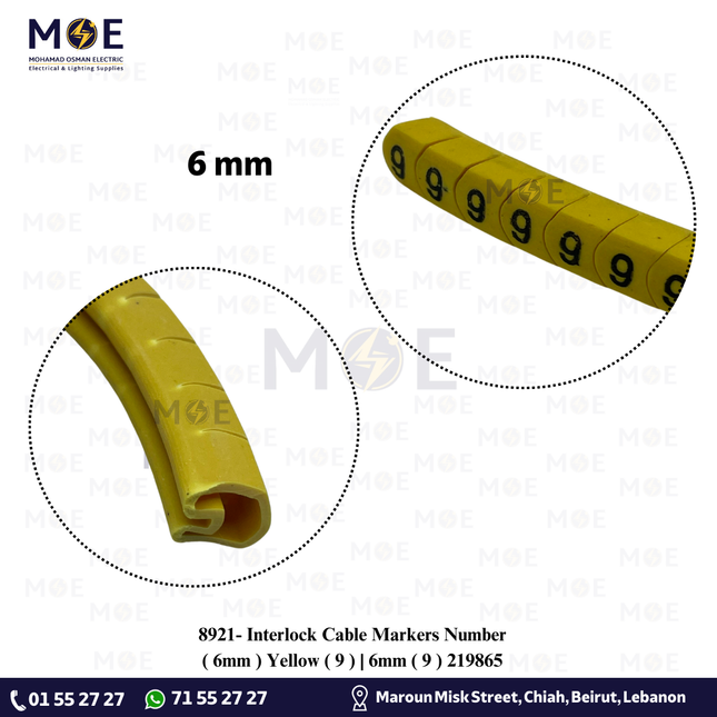 Interlock Cable Markers Number ( 6mm ) Yellow ( 9 ) | 6mm ( 9 ) 219865