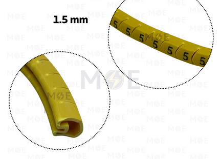 Interlock Cable Markers Number ( 1.5mm ) Yellow ( 5 ) | 1.5mm ( 5 ) | 219863 | حلقة ترقيم كابلات كوتشوك تلبيس اصفر رقم