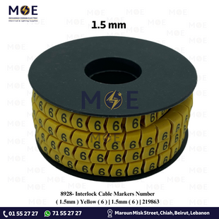 Interlock Cable Markers Number ( 1.5mm ) Yellow ( 6 ) | 1.5mm ( 6 ) | 219863 | حلقة ترقيم كابلات كوتشوك تلبيس اصفر رقم