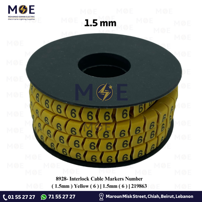 Interlock Cable Markers Number ( 1.5mm ) Yellow ( 6 ) | 1.5mm ( 6 ) | 219863