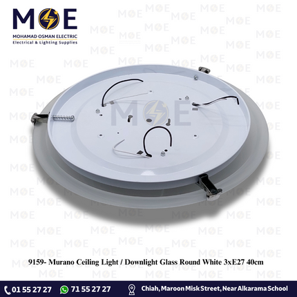 Murano Ceiling Light / Downlight Glass Round White 3xE27 40cm