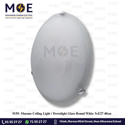 Murano Ceiling Light / Downlight Glass Round White 3xE27 40cm