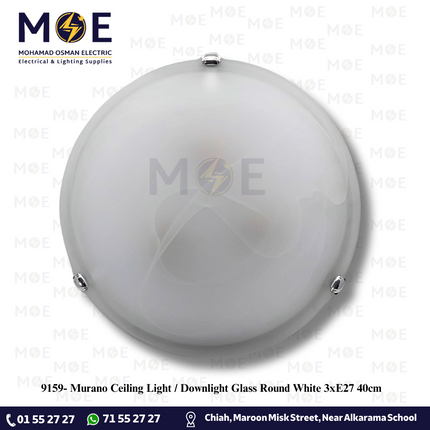 Murano Ceiling Light / Downlight Glass Round White 3xE27 40cm