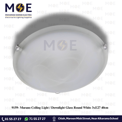 Murano Ceiling Light / Downlight Glass Round White 3xE27 40cmMurano Ceiling Light / Downlight Glass Round White 3xE27 40cm