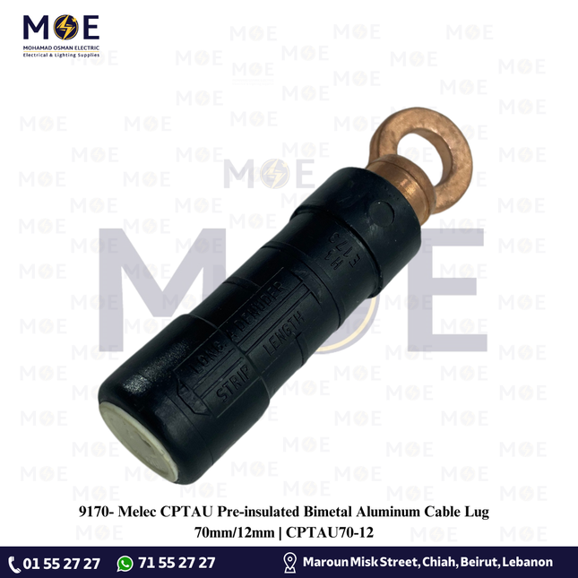 Melec CPTAU Pre-insulated Bimetal Aluminum Cable Lug 70mm/12mm | CPTAU70-12