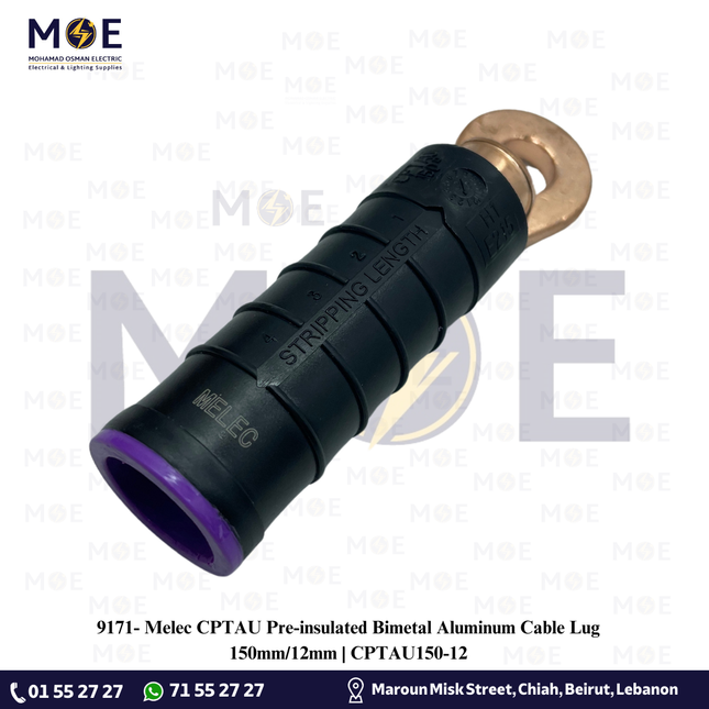 Melec CPTAU Pre-insulated Bimetal Aluminum Cable Lug 150mm/12mm | CPTAU150-12