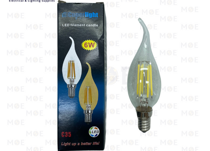 Cuperlight LED Lamp Clear Filament Candle Tail DayLight E14 6W | C35 | لمبة ليد برم سن رفيع فيلامنت شمعة دنب شفاف دايلايت
