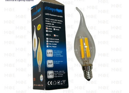 Cuperlight LED Lamp Clear Filament Candle Tail WarmWhite E14 6W | C35 | لمبة ليد برم سن رفيع فيلامنت شمعة دنب شفاف ورم وايت