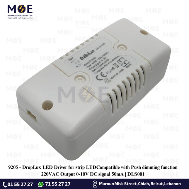 DropLux LED Driver for strip LED Compatible with Push dimming function 220VAC Output 0-10V DC signal 50mA | DLS001