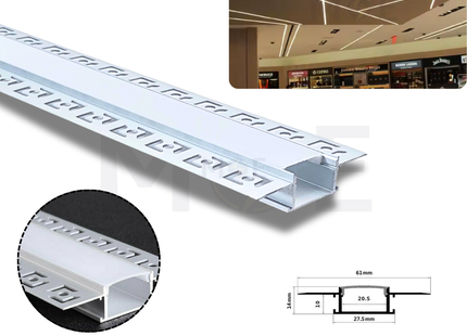 Classic light Recessed Trimless LED Aluminum Profile Silver 61x14mm 3mt | 6114 | بروفايل ليد المنيوم جفصين مخفي