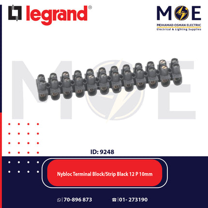 Legrand Nybloc Terminal Block / Strip Black 12 Poles 10mm | 034215