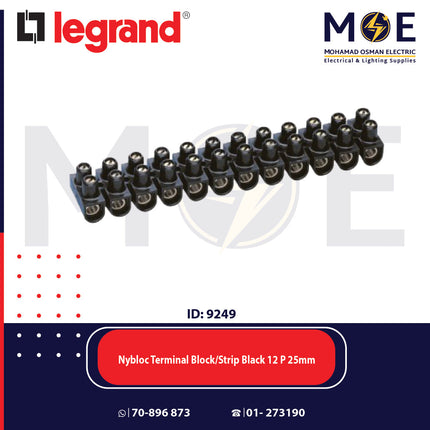 Legrand Nybloc Terminal Block / Strip Black 12 Poles 25mm | 034219