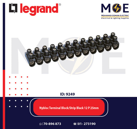 Legrand Nybloc Terminal Block / Strip Black 12 Poles 25mm | 034219