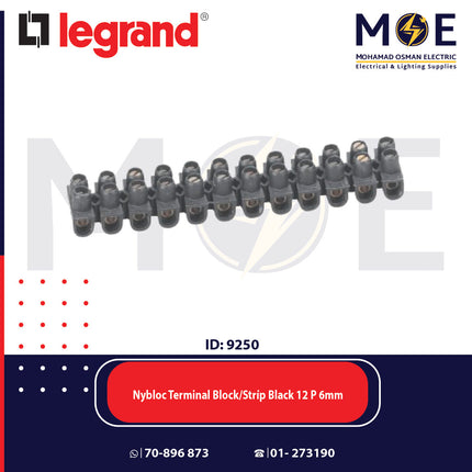 Legrand Nybloc Terminal Block / Strip Black 12 Poles 6mm | 034213