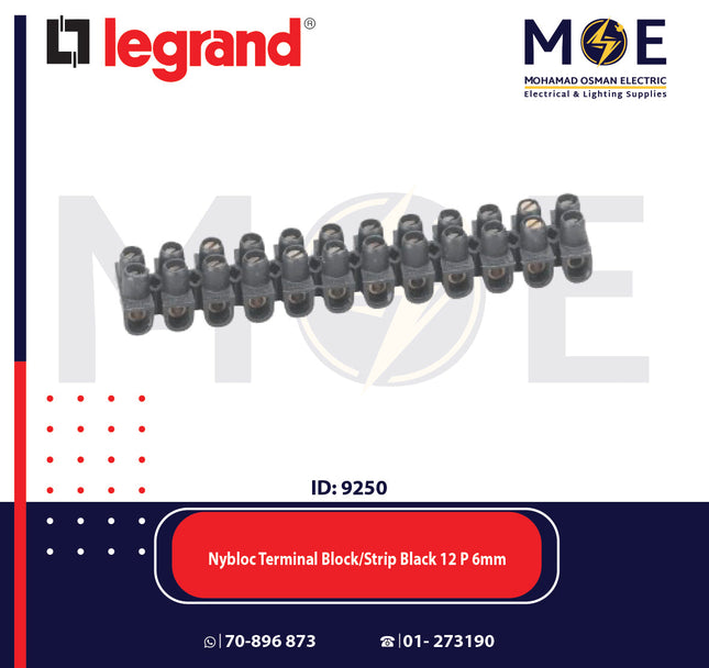 Legrand Nybloc Terminal Block / Strip Black 12 Poles 6mm | 034213