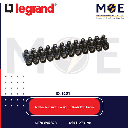 Legrand Nybloc Terminal Block / Strip Black 12 Poles 16mm | 034217