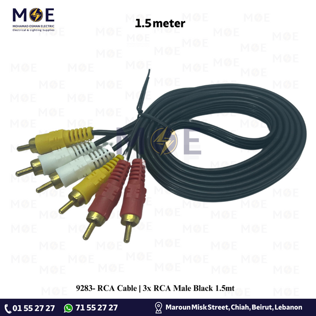 RCA Cable | 3x RCA Male Black 1.5 meter