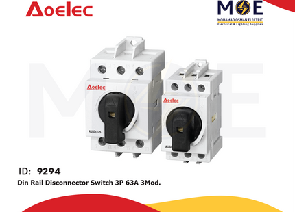Aoelec Din Rail Disconnector Switch 3P 63A 3module | AUSD63-3P | ديسكونكتور سويتش ثلاثة فاز على سكة