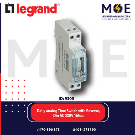 Legrand Daily Analog Time Switch with Reserve Din AC 230V 1module | 412790