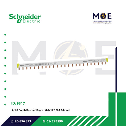 Schneider Acti9 Comb Busbar 18mm pitch 1P 100A 24Module | A9XPH124