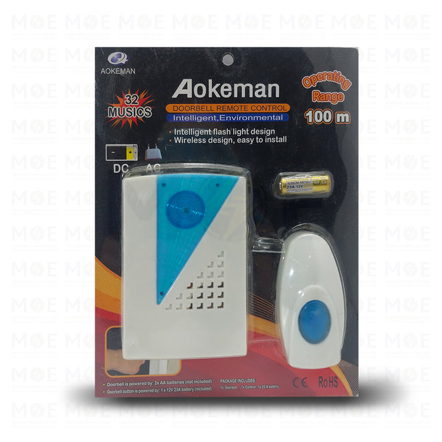 Aokeman Wireless Doorbell 32 Ringtones White 100mt  AO-809ACDC - جرس منزلي وايرلس اثنان و ثلاثون صوت ابيض (1)
