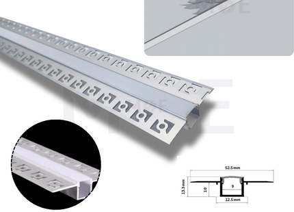 Recessed Trimless LED Aluminum Profile Silver 52.5x13.3mm 3mt | JH030 | بروفايل ليد المنيوم جفصين مخفي