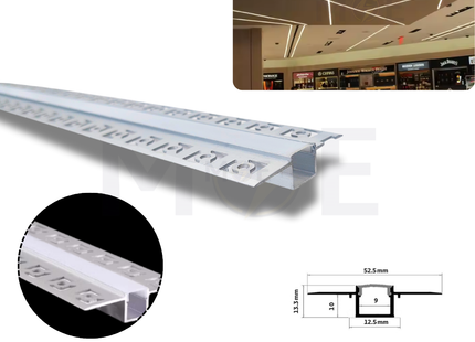 Recessed Trimless LED Aluminum Profile Silver 52.5x13.3mm 3mt | JH030 | بروفايل ليد المنيوم جفصين مخفي