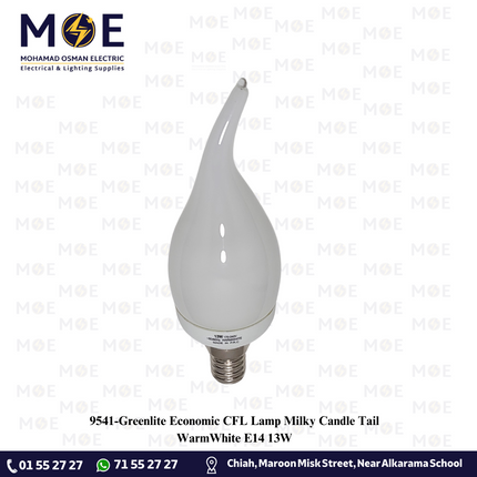 Greenlite Economic CFL Lamp Milky Candle Tail WarmWhite E14 13W