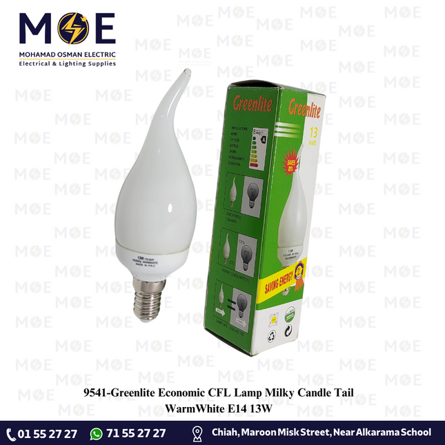 Greenlite Economic CFL Lamp Milky Candle Tail WarmWhite E14 13W