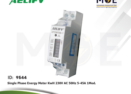 Aelifv Single Phase Energy Meter KwH 230V AC 50Hz 5-45A 1module | AFDM588-1 | عداد كيلو وات سكة رفيع واحد فاز