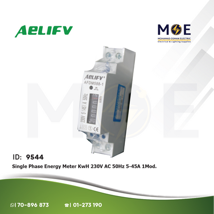 Aelifv Single Phase Energy Meter KwH 230V AC 50Hz 5-45A 1module | AFDM588-1