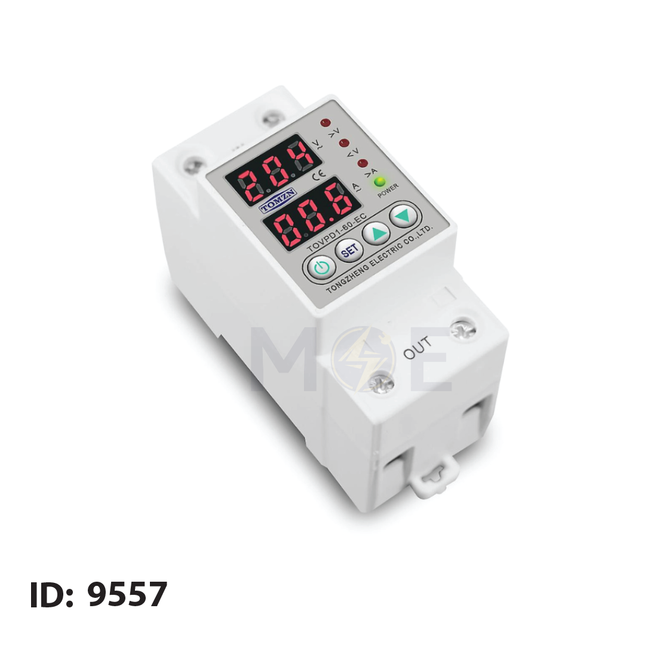 SEG Multi-Function Single Phase Adjustable Digital Voltage-Ampere Protector Din 40A 2module | SSVP0997EG | ساعة امبير و فولت مع عيار على سكة