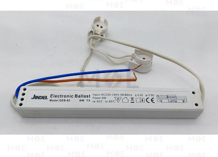 Jindel High Power Electronic Ballast for Fluorescent T5 Lamps+Lampholders AC 220-240V 8W | EB-62-08W | ترانس الكترون مع دوي