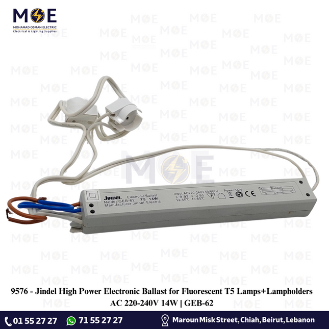 Jindel High Power Electronic Ballast for Fluorescent T5 Lamps+Lampholders AC 220-240V 14W | GEB-62