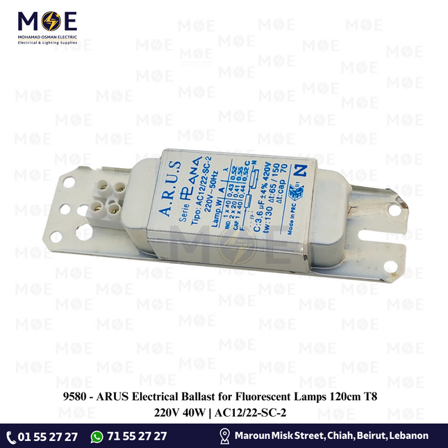 ARUS Electrical Ballast for Fluorescent Lamps 120cm T8 220V 40W | AC12/22-SC-2