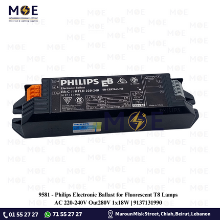 Philips Electronic Ballast for Fluorescent T8 Lamps AC 220-240V Out280V 1x18W | 9137131990