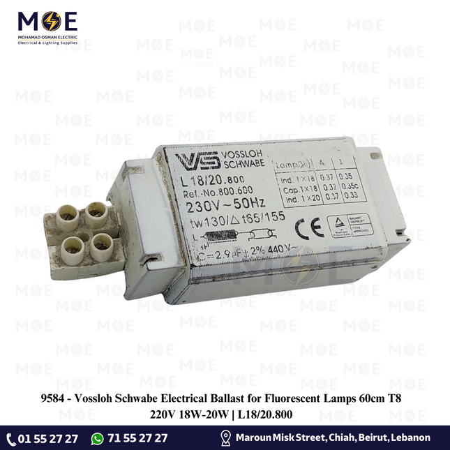 Vossloh Schwabe Electrical Ballast for Fluorescent Lamps 60cm T8 220V 18W-20W | L18/20.800