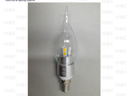 Mec LED Lamp Clear Filament Candle Tail Chrome WarmWhite E14 5W | لمبة ليد برم سن رفيع فيلامنت شمعة دنب شفاف كروم ورم وايت