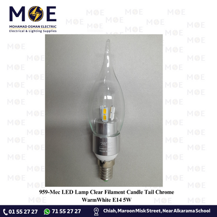 Mec LED Lamp Clear Filament Candle Tail Chrome WarmWhite E14 5W