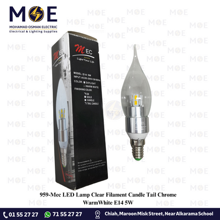 Mec LED Lamp Clear Filament Candle Tail Chrome WarmWhite E14 5W