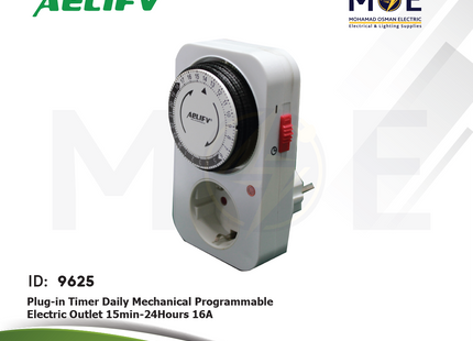Aelifv Plug-in Timer Daily Mechanical Programmable Electric Outlet 15min-24Hours 16A | GMT04A-GR | بريز تايمر يومي اربعة و عشرون ساعة ب فيش