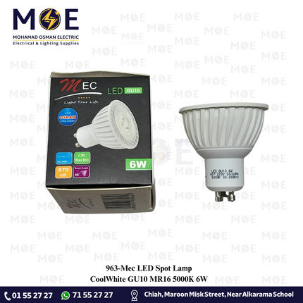 Mec LED Spot Lamp CoolWhite GU10 MR16 5000K 6W