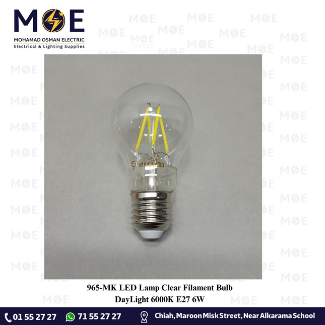 MK LED Lamp Clear Filament Bulb DayLight 6000K E27 6W