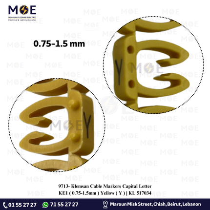 Klemsan Cable Markers Capital Letter KE1 ( 0.75-1.5mm ) Yellow ( Y ) | KL 517034